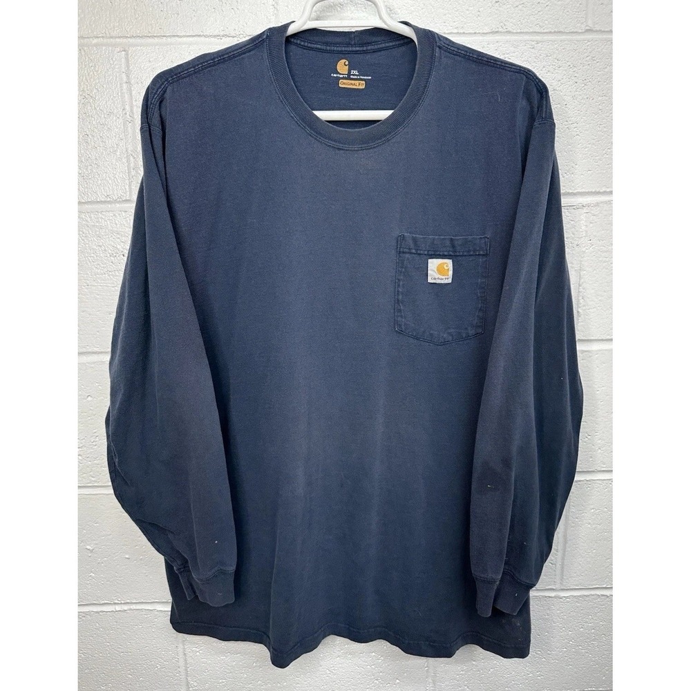 Carhartt Long Sleeve Shirt 2XL Pocket Tee K126 NVY / FADED & PAINT‎ STAINED